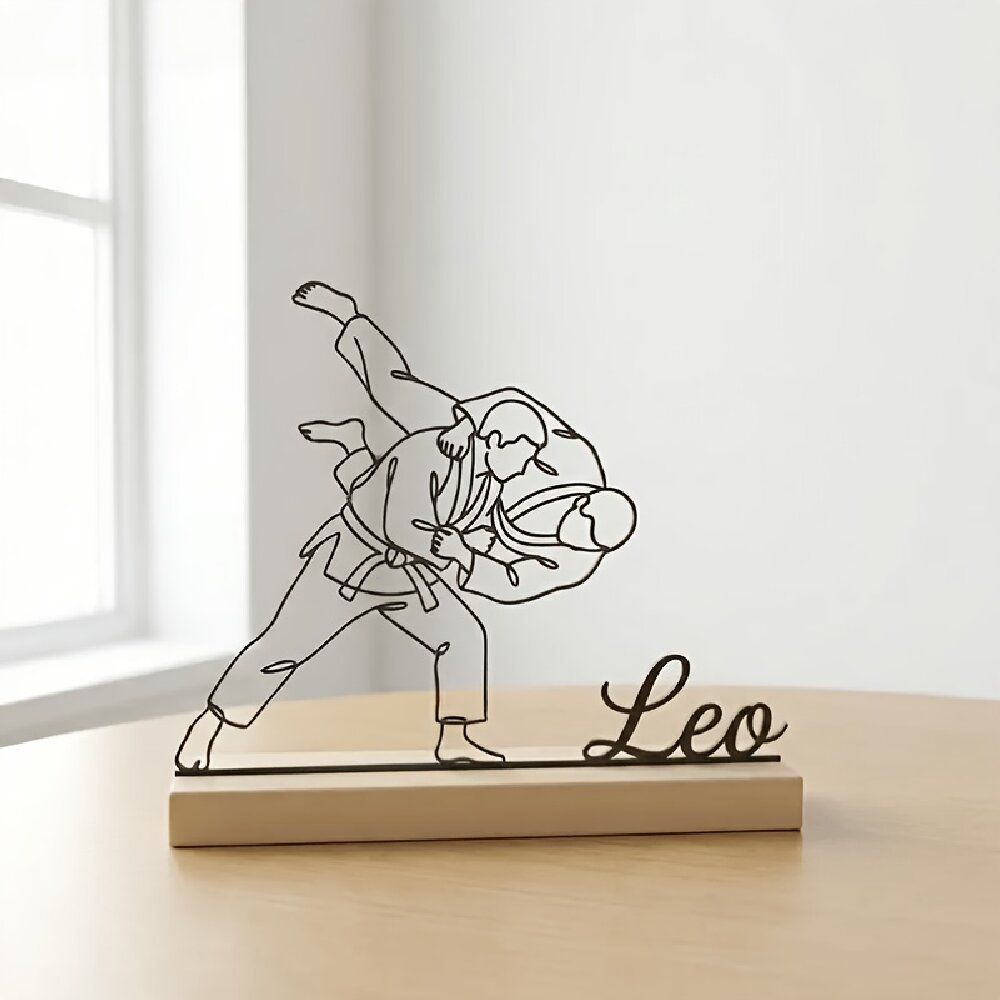 Industrial Laser Marker - Personalizowana Statuetka Judo z Grawerem, Drewniana
